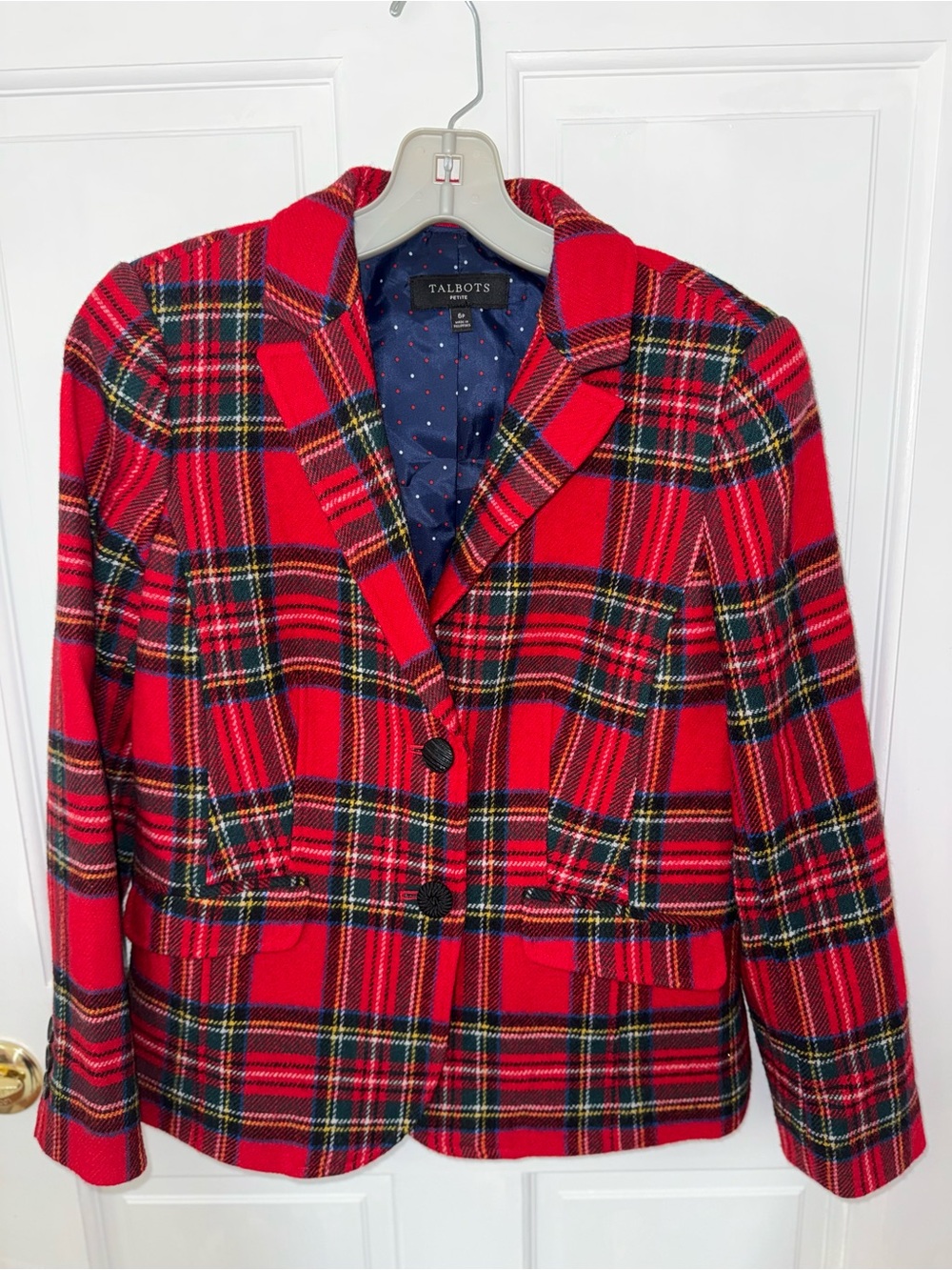 Talbots Red Plaid Notch Lapel Blazer